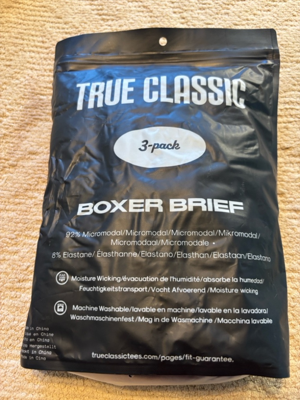 True Classic Men’s Black Boxer Briefs – 3-Pack